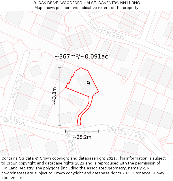 9, OAK DRIVE, WOODFORD HALSE, DAVENTRY, NN11 3NG: Plot and title map