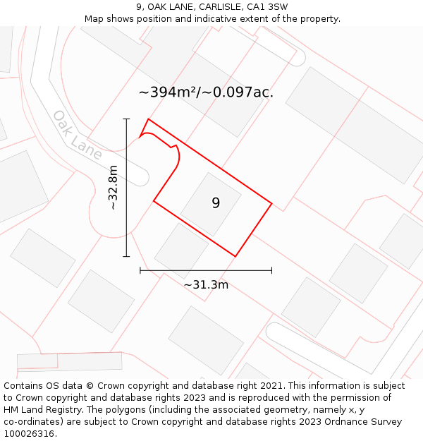 9, OAK LANE, CARLISLE, CA1 3SW: Plot and title map