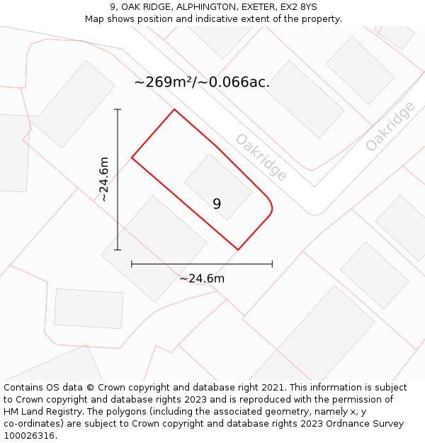 9, OAK RIDGE, ALPHINGTON, EXETER, EX2 8YS: Plot and title map