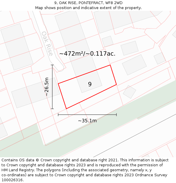 9, OAK RISE, PONTEFRACT, WF8 2WD: Plot and title map