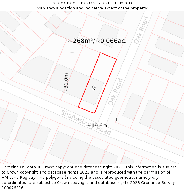 9, OAK ROAD, BOURNEMOUTH, BH8 8TB: Plot and title map