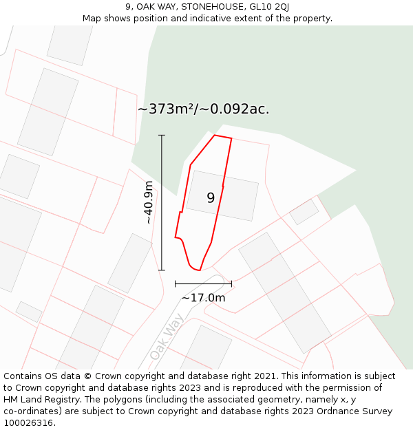 9, OAK WAY, STONEHOUSE, GL10 2QJ: Plot and title map