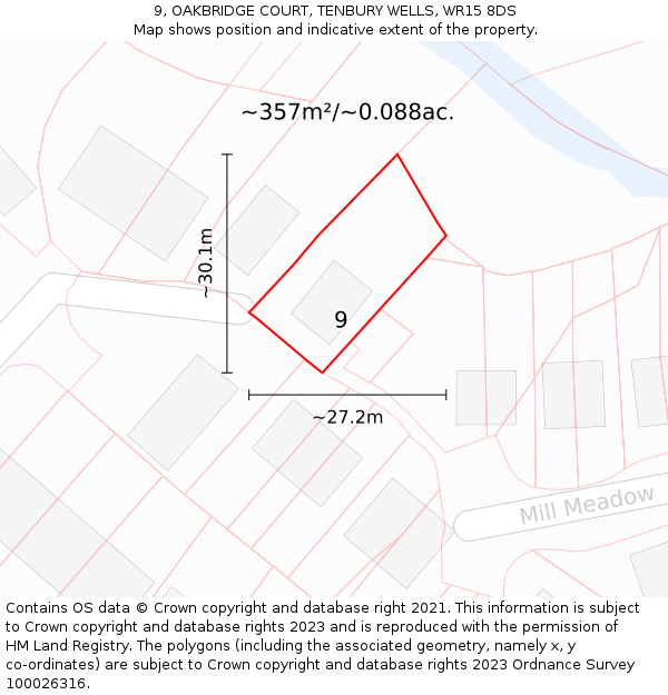 9, OAKBRIDGE COURT, TENBURY WELLS, WR15 8DS: Plot and title map