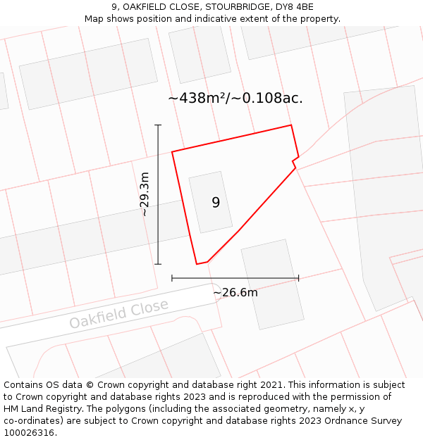 9, OAKFIELD CLOSE, STOURBRIDGE, DY8 4BE: Plot and title map
