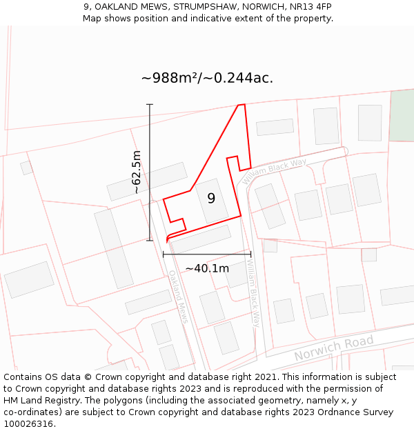 9, OAKLAND MEWS, STRUMPSHAW, NORWICH, NR13 4FP: Plot and title map