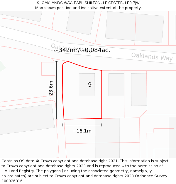 9, OAKLANDS WAY, EARL SHILTON, LEICESTER, LE9 7JW: Plot and title map