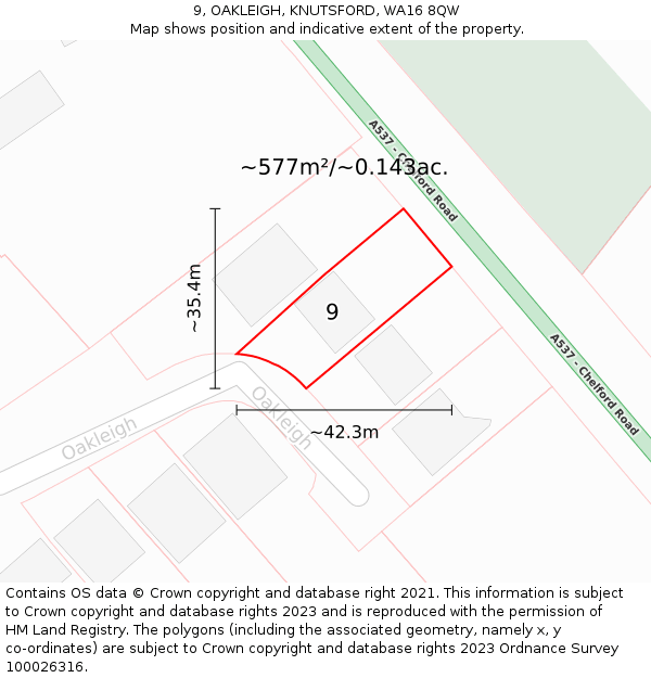9, OAKLEIGH, KNUTSFORD, WA16 8QW: Plot and title map