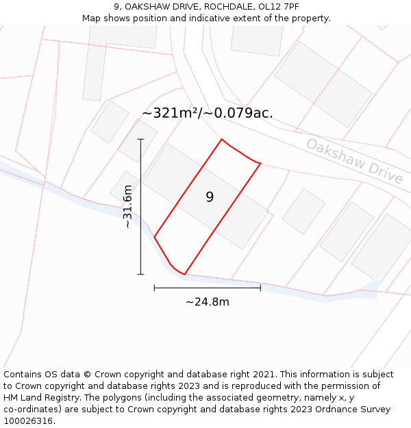 9, OAKSHAW DRIVE, ROCHDALE, OL12 7PF: Plot and title map