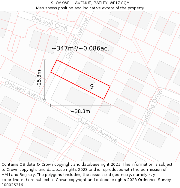 9, OAKWELL AVENUE, BATLEY, WF17 8QA: Plot and title map