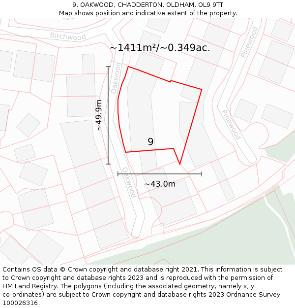 9, OAKWOOD, CHADDERTON, OLDHAM, OL9 9TT: Plot and title map