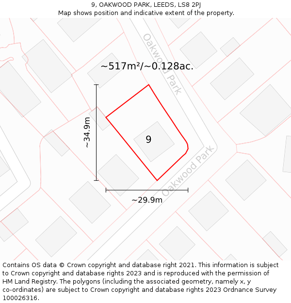 9, OAKWOOD PARK, LEEDS, LS8 2PJ: Plot and title map