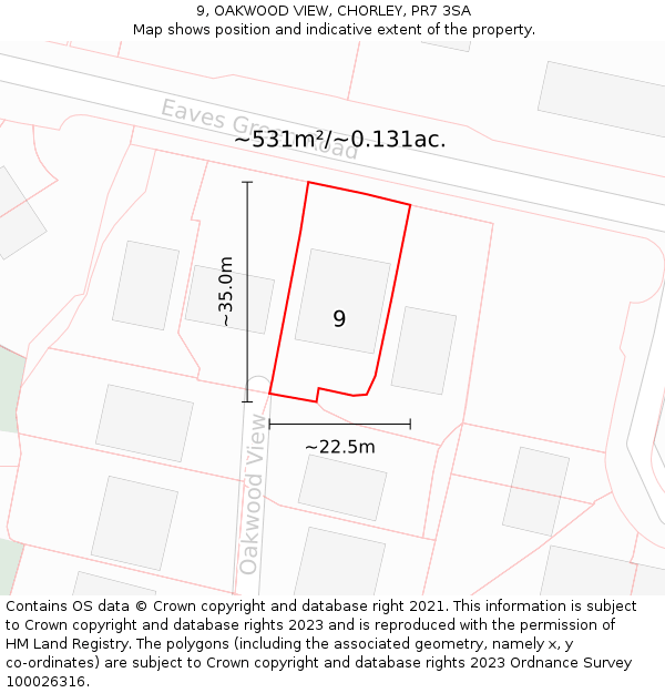 9, OAKWOOD VIEW, CHORLEY, PR7 3SA: Plot and title map