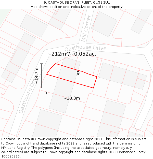 9, OASTHOUSE DRIVE, FLEET, GU51 2UL: Plot and title map