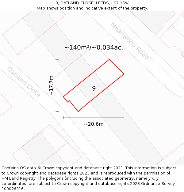 9, OATLAND CLOSE, LEEDS, LS7 1SW: Plot and title map