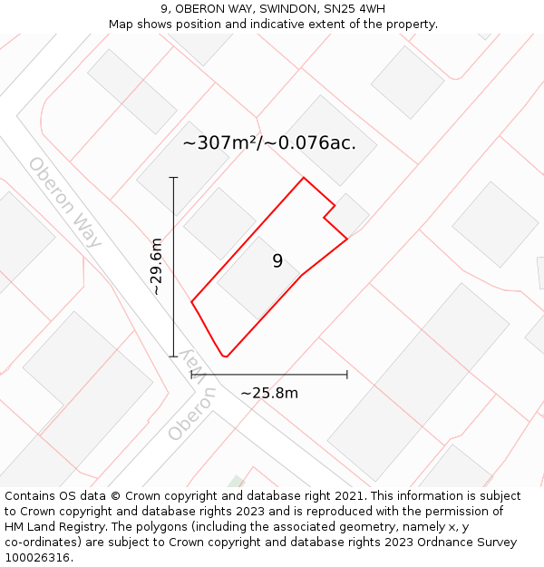 9, OBERON WAY, SWINDON, SN25 4WH: Plot and title map