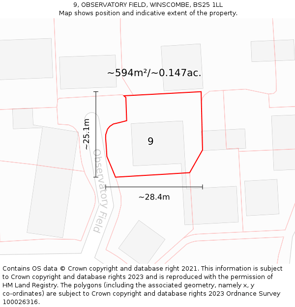9, OBSERVATORY FIELD, WINSCOMBE, BS25 1LL: Plot and title map