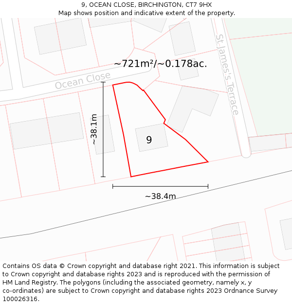 9, OCEAN CLOSE, BIRCHINGTON, CT7 9HX: Plot and title map