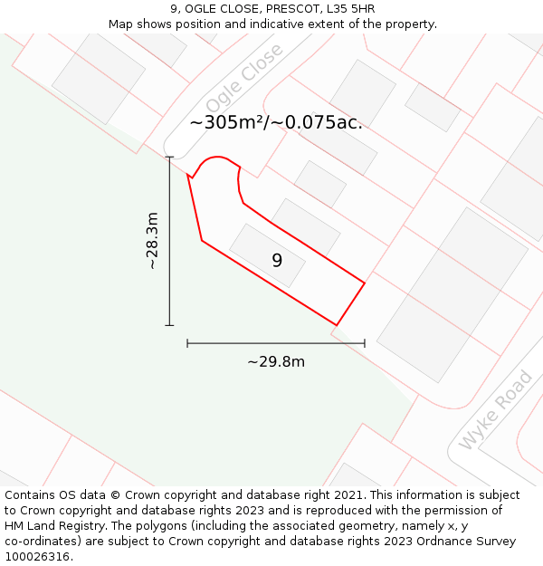 9, OGLE CLOSE, PRESCOT, L35 5HR: Plot and title map