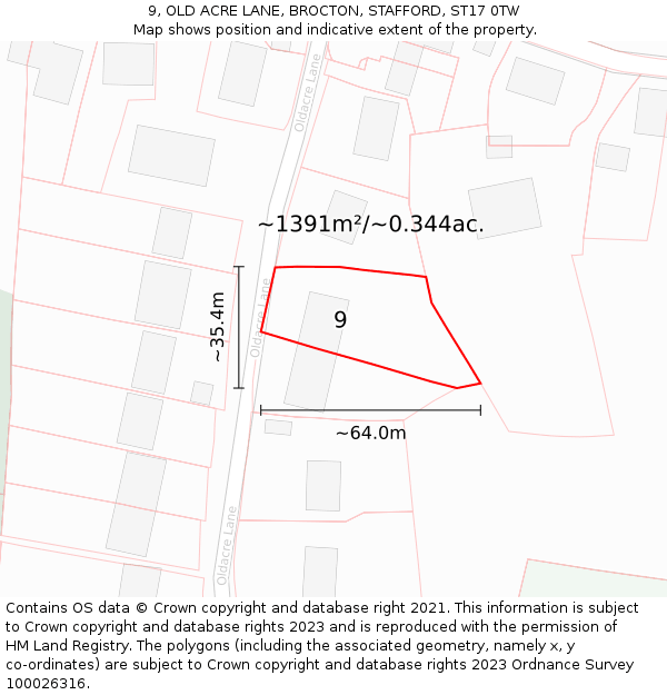 9, OLD ACRE LANE, BROCTON, STAFFORD, ST17 0TW: Plot and title map