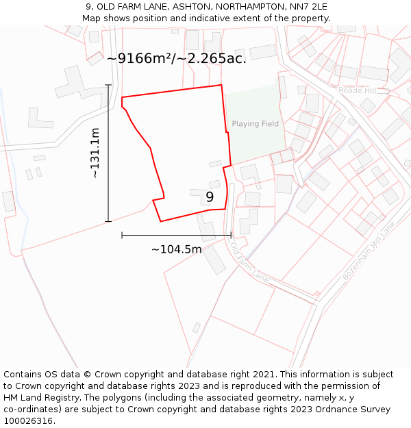 9, OLD FARM LANE, ASHTON, NORTHAMPTON, NN7 2LE: Plot and title map