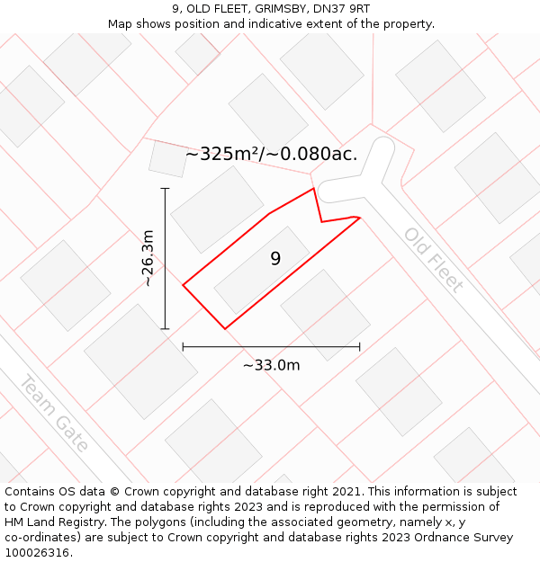 9, OLD FLEET, GRIMSBY, DN37 9RT: Plot and title map