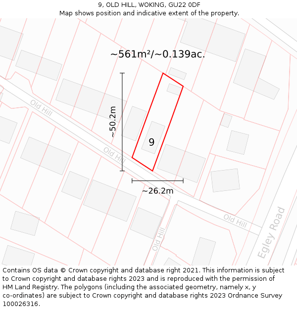 9, OLD HILL, WOKING, GU22 0DF: Plot and title map