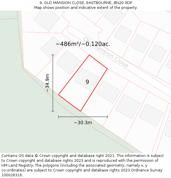 9, OLD MANSION CLOSE, EASTBOURNE, BN20 9DP: Plot and title map