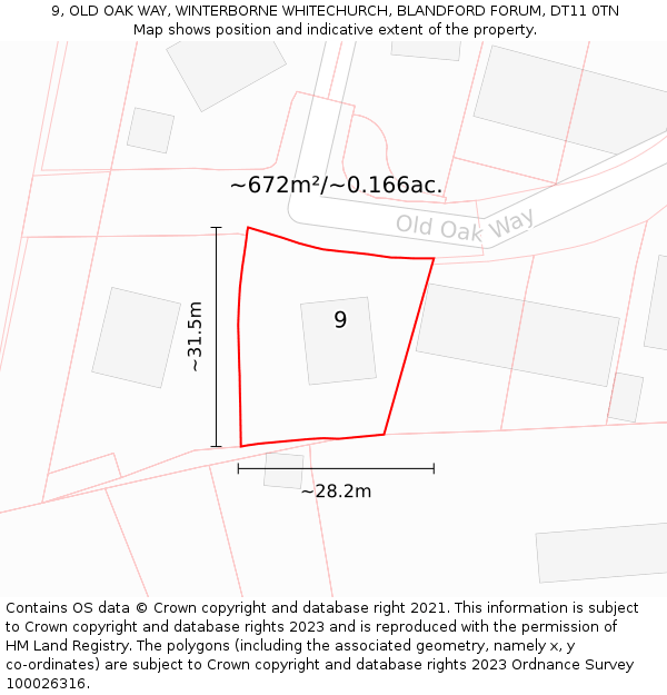 9, OLD OAK WAY, WINTERBORNE WHITECHURCH, BLANDFORD FORUM, DT11 0TN: Plot and title map