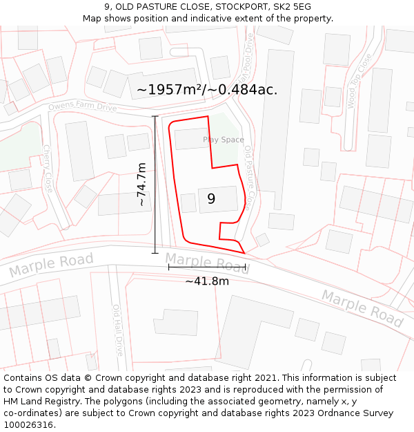 9, OLD PASTURE CLOSE, STOCKPORT, SK2 5EG: Plot and title map