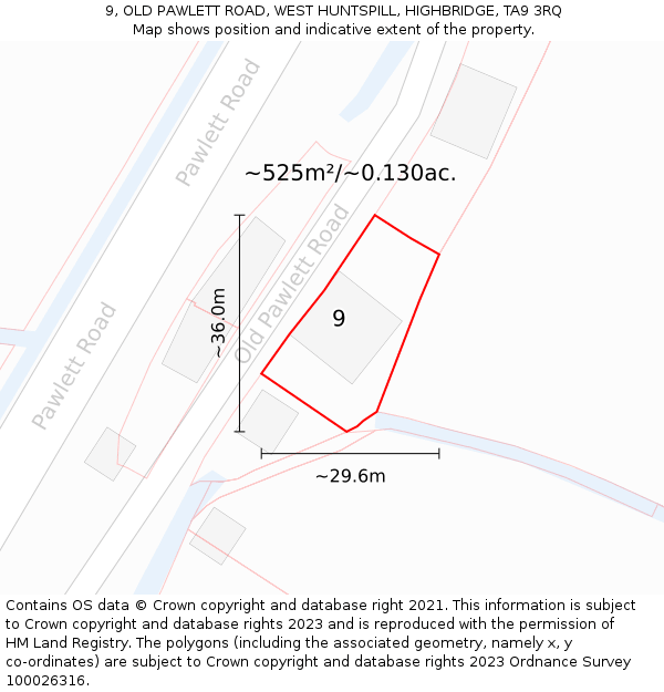 9, OLD PAWLETT ROAD, WEST HUNTSPILL, HIGHBRIDGE, TA9 3RQ: Plot and title map