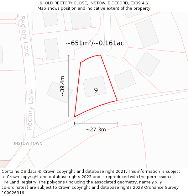 9, OLD RECTORY CLOSE, INSTOW, BIDEFORD, EX39 4LY: Plot and title map
