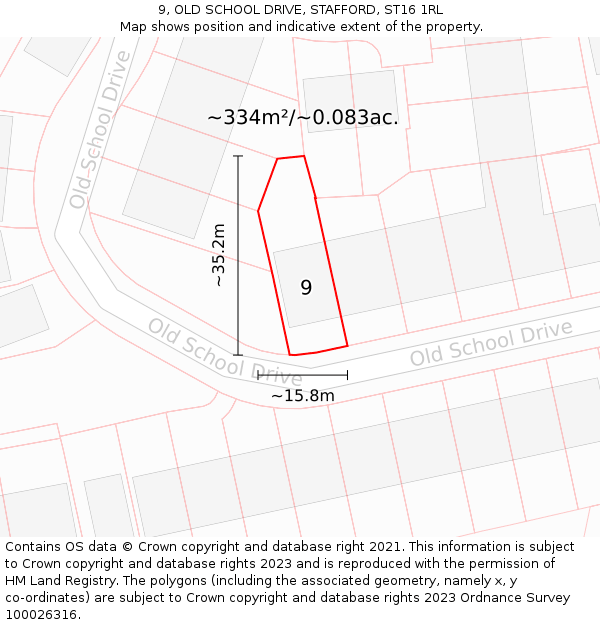 9, OLD SCHOOL DRIVE, STAFFORD, ST16 1RL: Plot and title map