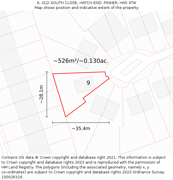 9, OLD SOUTH CLOSE, HATCH END, PINNER, HA5 4TW: Plot and title map