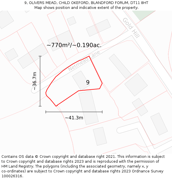 9, OLIVERS MEAD, CHILD OKEFORD, BLANDFORD FORUM, DT11 8HT: Plot and title map
