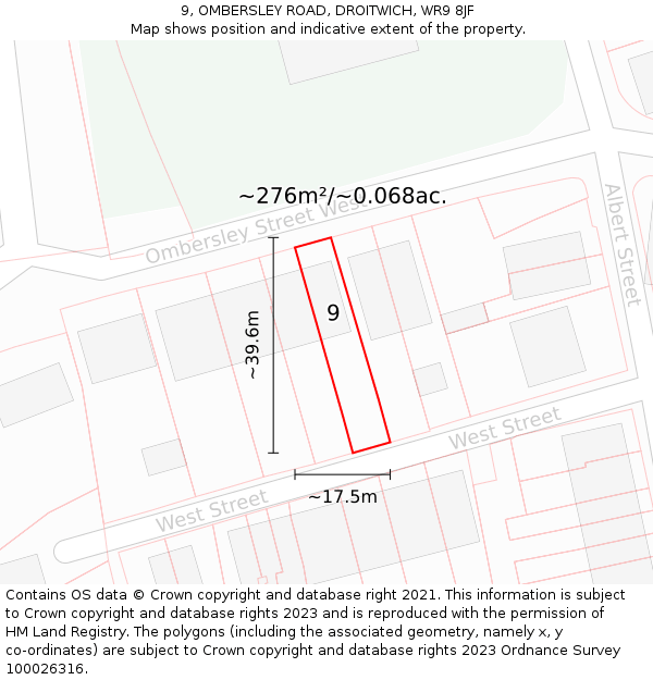 9, OMBERSLEY ROAD, DROITWICH, WR9 8JF: Plot and title map
