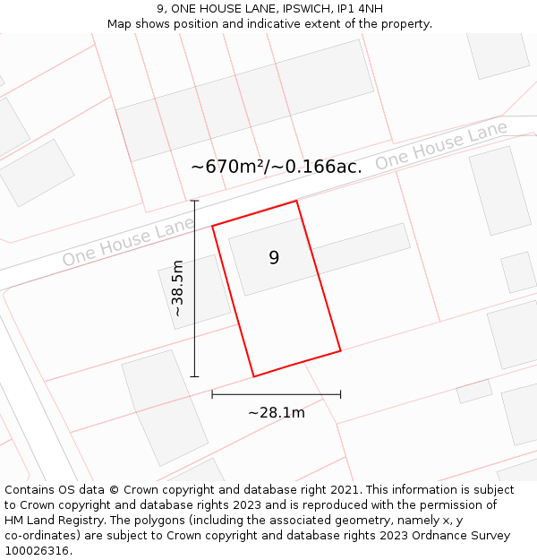 9, ONE HOUSE LANE, IPSWICH, IP1 4NH: Plot and title map