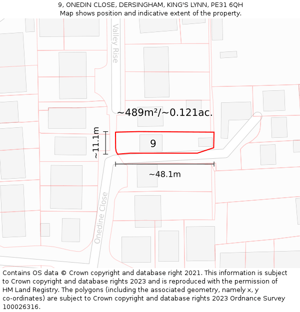 9, ONEDIN CLOSE, DERSINGHAM, KING'S LYNN, PE31 6QH: Plot and title map
