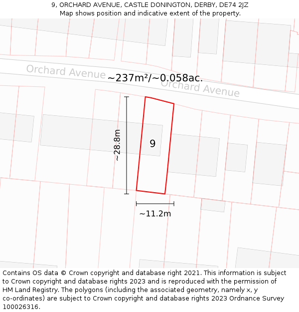 9, ORCHARD AVENUE, CASTLE DONINGTON, DERBY, DE74 2JZ: Plot and title map