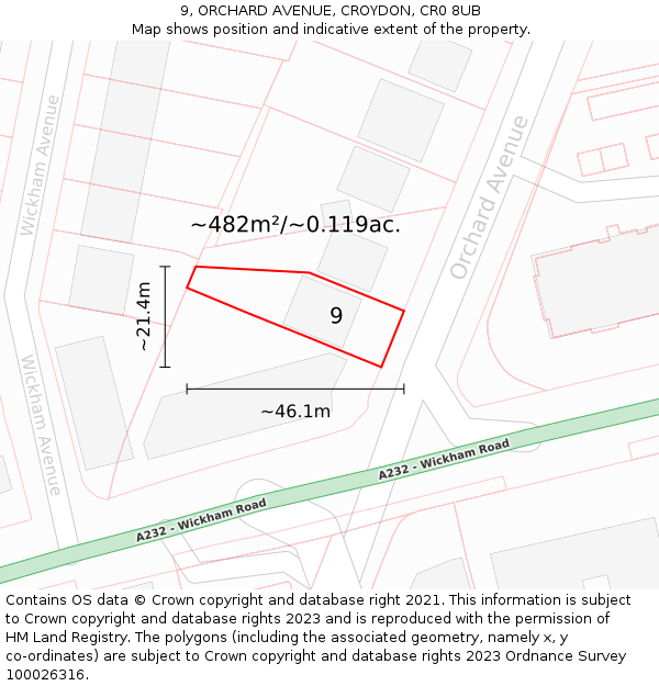 9, ORCHARD AVENUE, CROYDON, CR0 8UB: Plot and title map