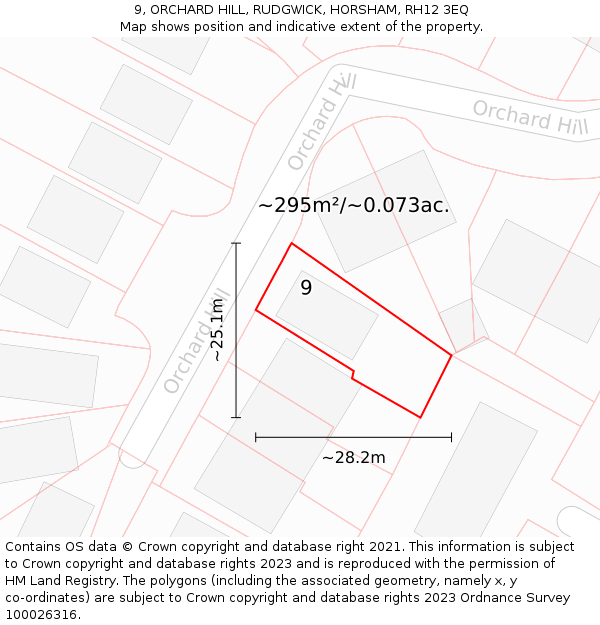 9, ORCHARD HILL, RUDGWICK, HORSHAM, RH12 3EQ: Plot and title map