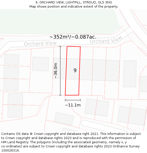 9, ORCHARD VIEW, LIGHTPILL, STROUD, GL5 3NG: Plot and title map