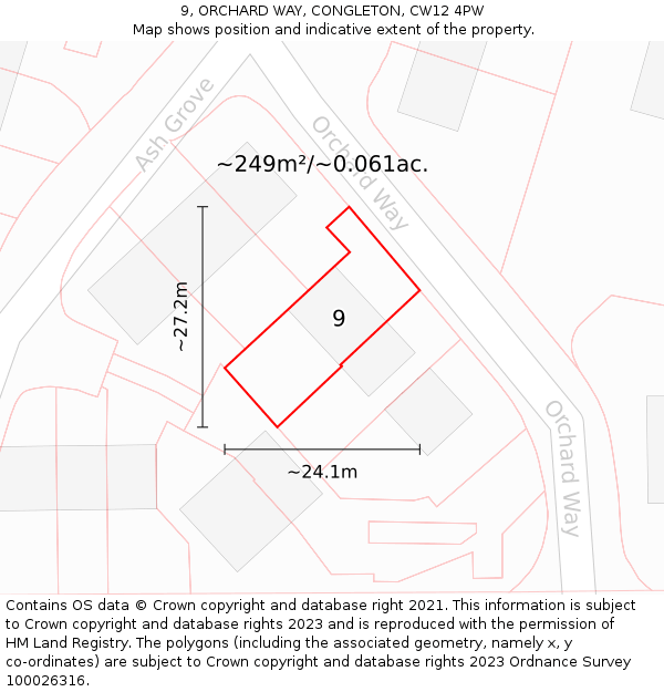 9, ORCHARD WAY, CONGLETON, CW12 4PW: Plot and title map