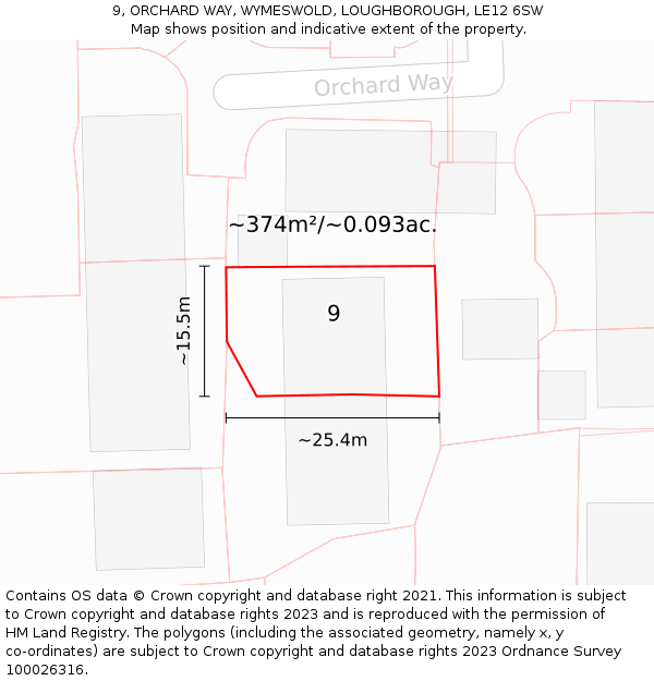 9, ORCHARD WAY, WYMESWOLD, LOUGHBOROUGH, LE12 6SW: Plot and title map