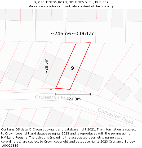 9, ORCHESTON ROAD, BOURNEMOUTH, BH8 8SP: Plot and title map