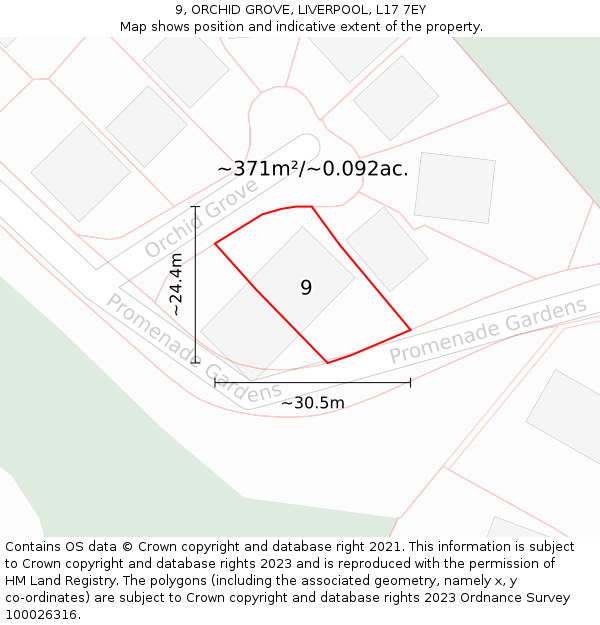 9, ORCHID GROVE, LIVERPOOL, L17 7EY: Plot and title map