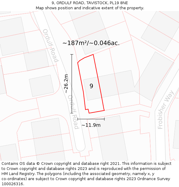 9, ORDULF ROAD, TAVISTOCK, PL19 8NE: Plot and title map