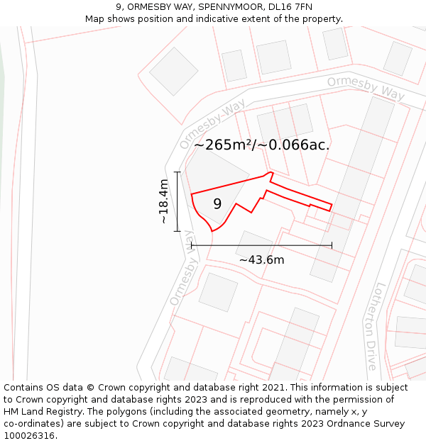 9, ORMESBY WAY, SPENNYMOOR, DL16 7FN: Plot and title map