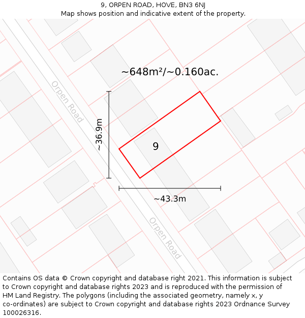 9, ORPEN ROAD, HOVE, BN3 6NJ: Plot and title map