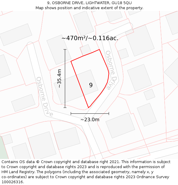 9, OSBORNE DRIVE, LIGHTWATER, GU18 5QU: Plot and title map