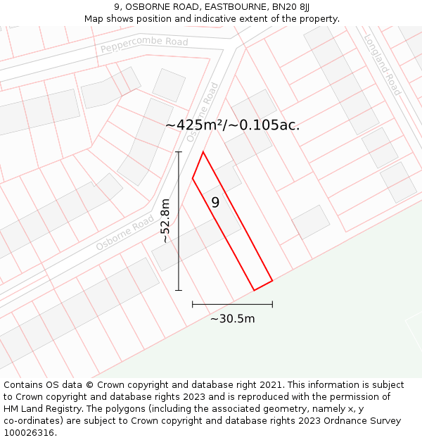 9, OSBORNE ROAD, EASTBOURNE, BN20 8JJ: Plot and title map